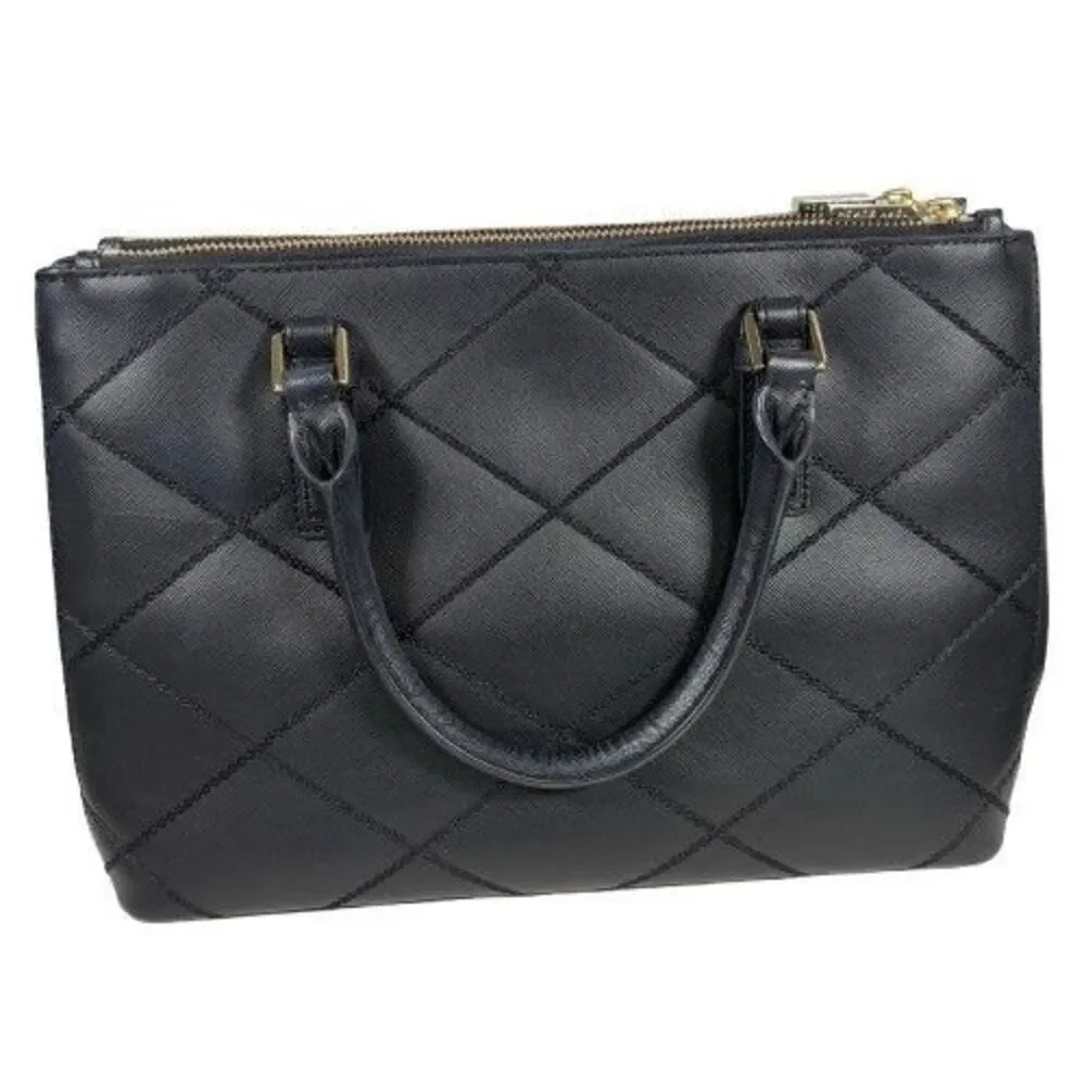Tory Burch Robinson Black Wild Stitch Leather Double Zip Tote Shoulder Bag Purse